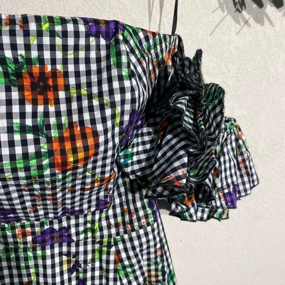 ROMEO+JULIET COUTURE Black Gingham Floral Puff Ruffle Sleeve Mini Dress Size S - Picture 6 of 11